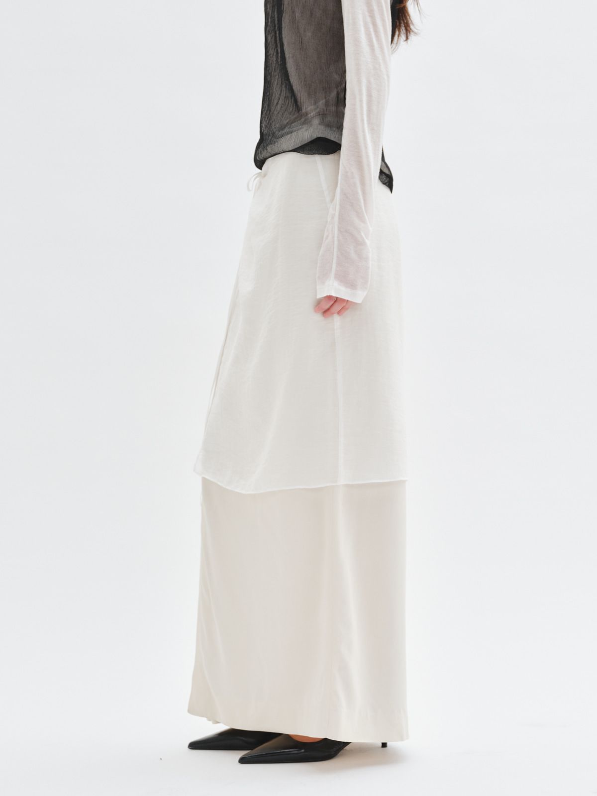 리플레인(REPLAIN) LAYERED SHEER WRAP SKIRT_IVORY