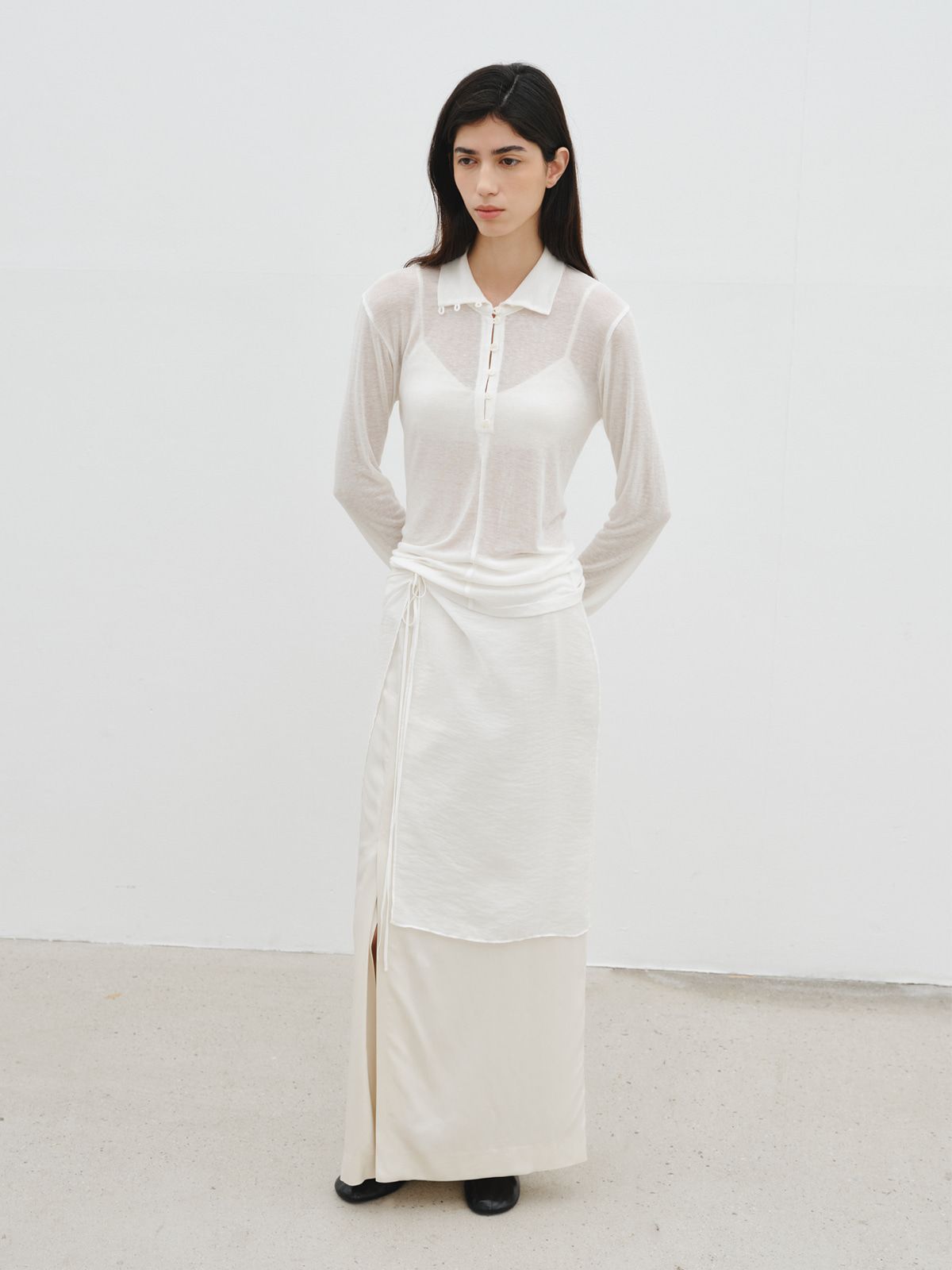 리플레인(REPLAIN) LAYERED SHEER WRAP SKIRT_IVORY