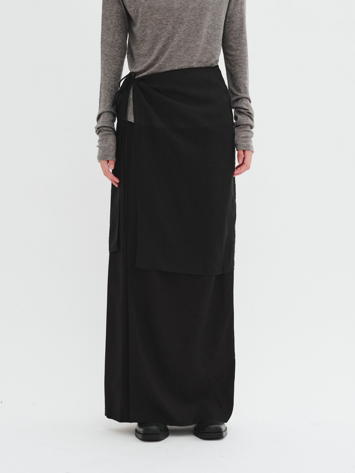 리플레인(REPLAIN) LAYERED SHEER WRAP SKIRT_BLACK