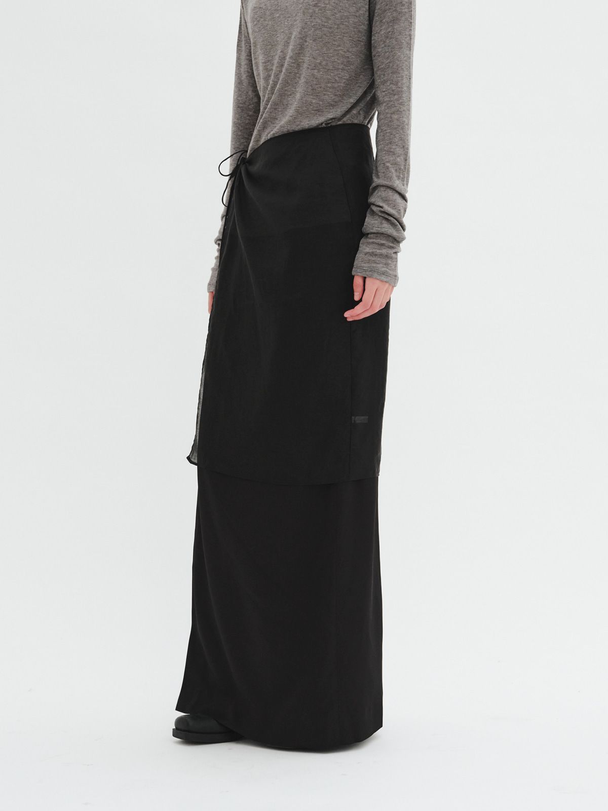 리플레인(REPLAIN) LAYERED SHEER WRAP SKIRT_BLACK