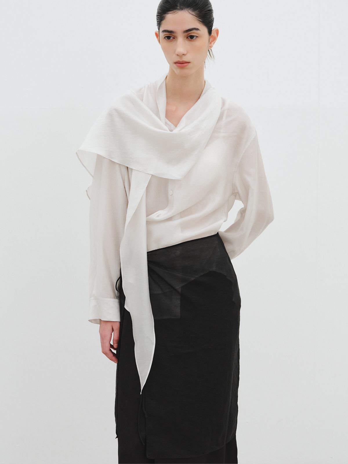 리플레인(REPLAIN) LAYERED SHEER WRAP SKIRT_BLACK