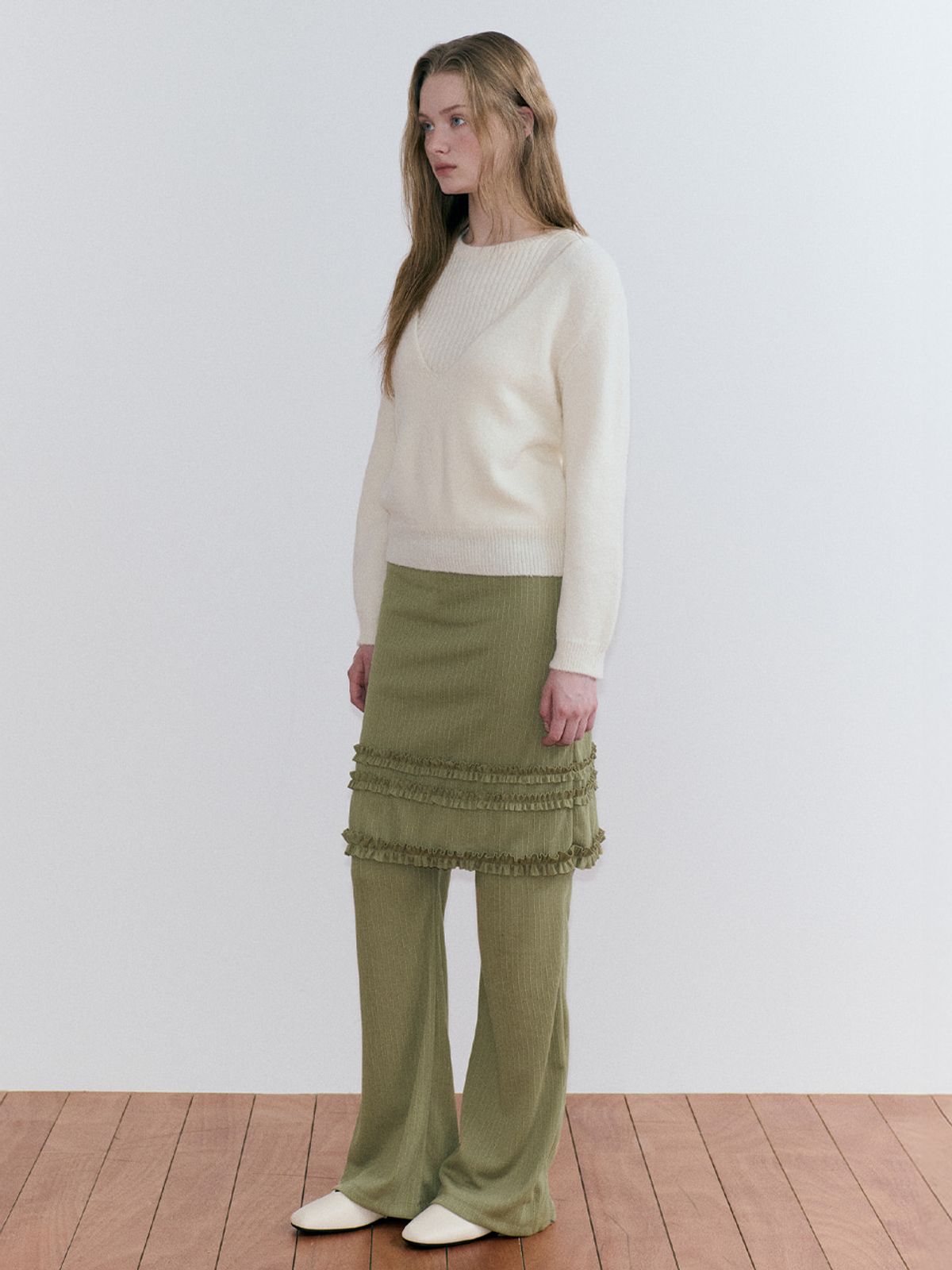 에트몽(ETMON) Frill Skirt Pants, Olive