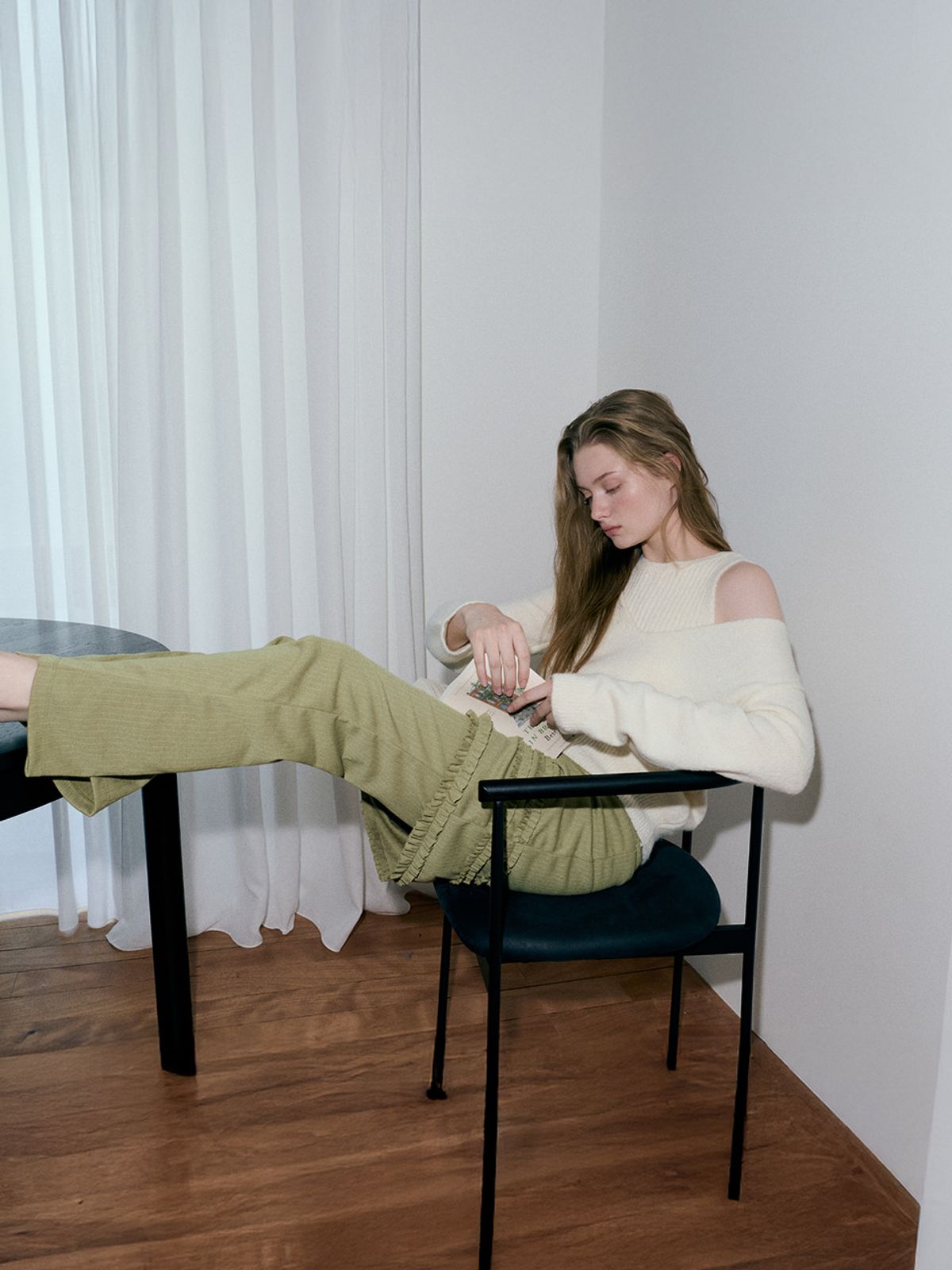 에트몽(ETMON) Frill Skirt Pants, Olive