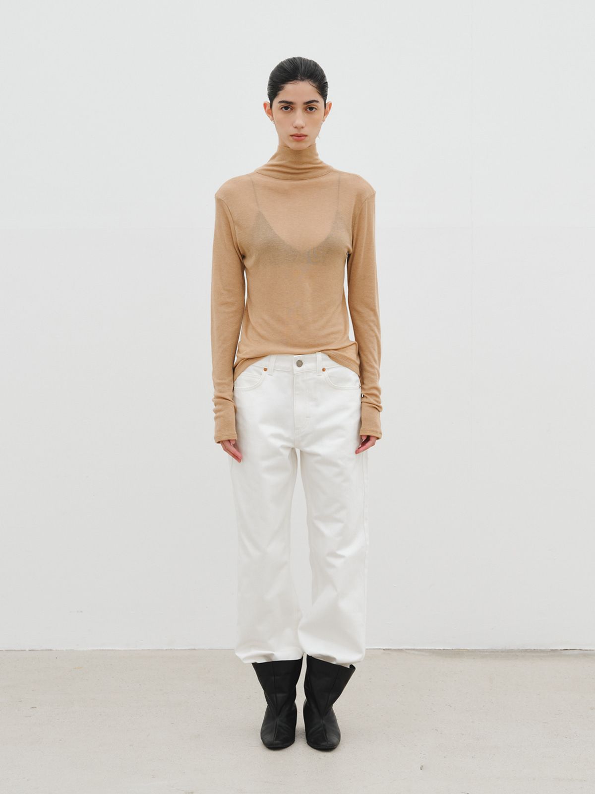 리플레인(REPLAIN) BUTTON-DOWN TURTLENECK TOP_CAMEL