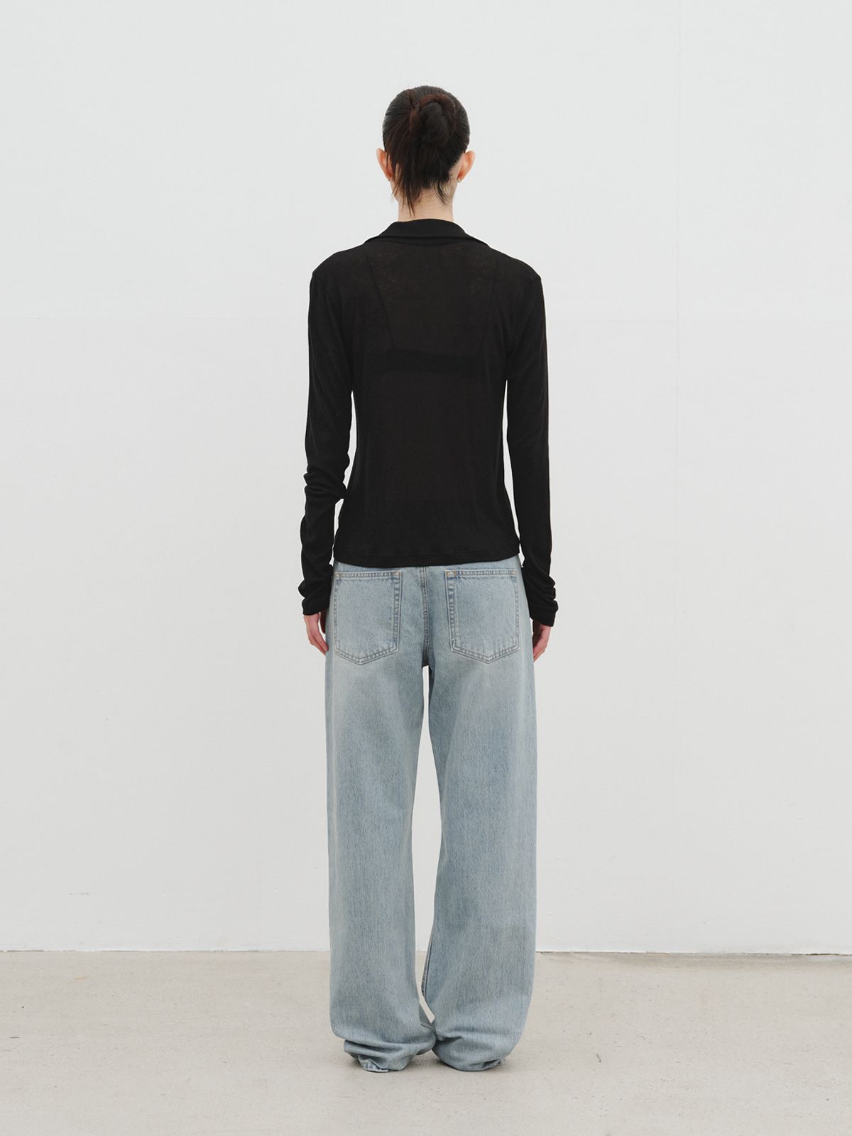 리플레인(REPLAIN) BUTTON-DOWN TURTLENECK TOP_BLACK