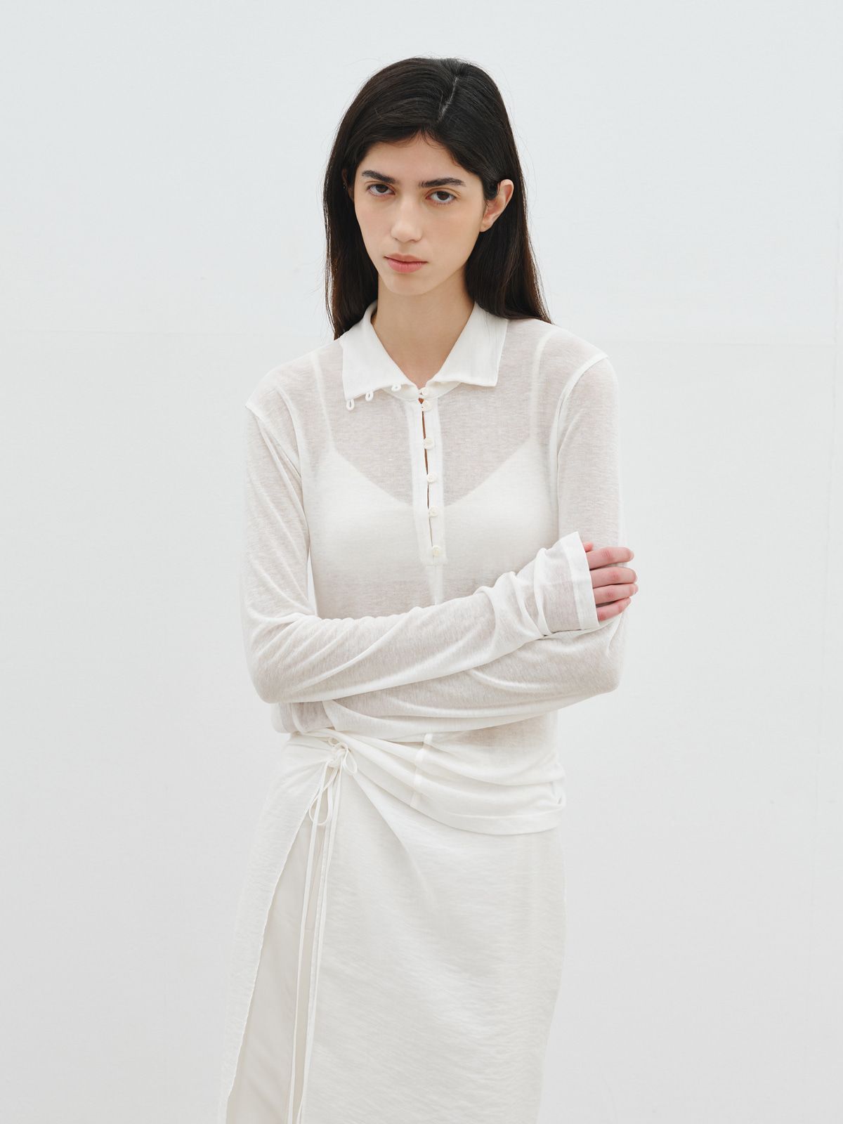 리플레인(REPLAIN) BUTTON-DOWN TURTLENECK TOP_OFF WHITE
