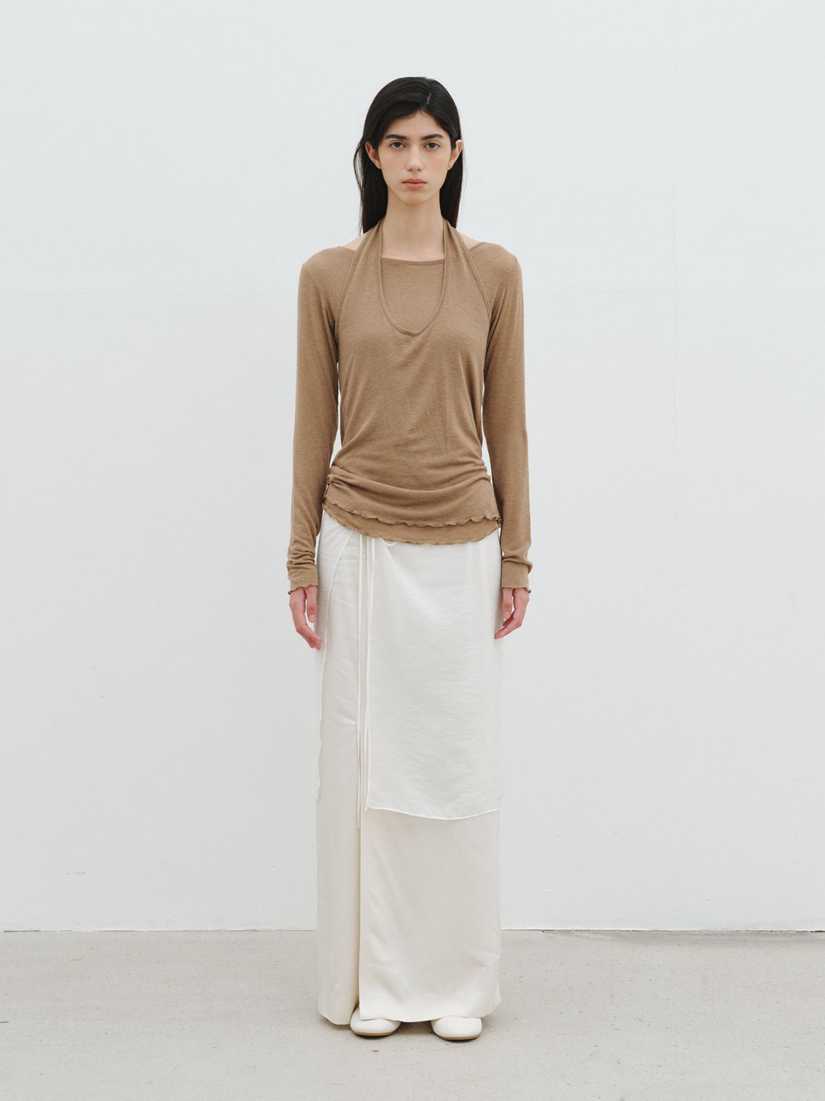 리플레인(REPLAIN) LAYERED HALTER JERSEY TOP_KHAKI BROWN