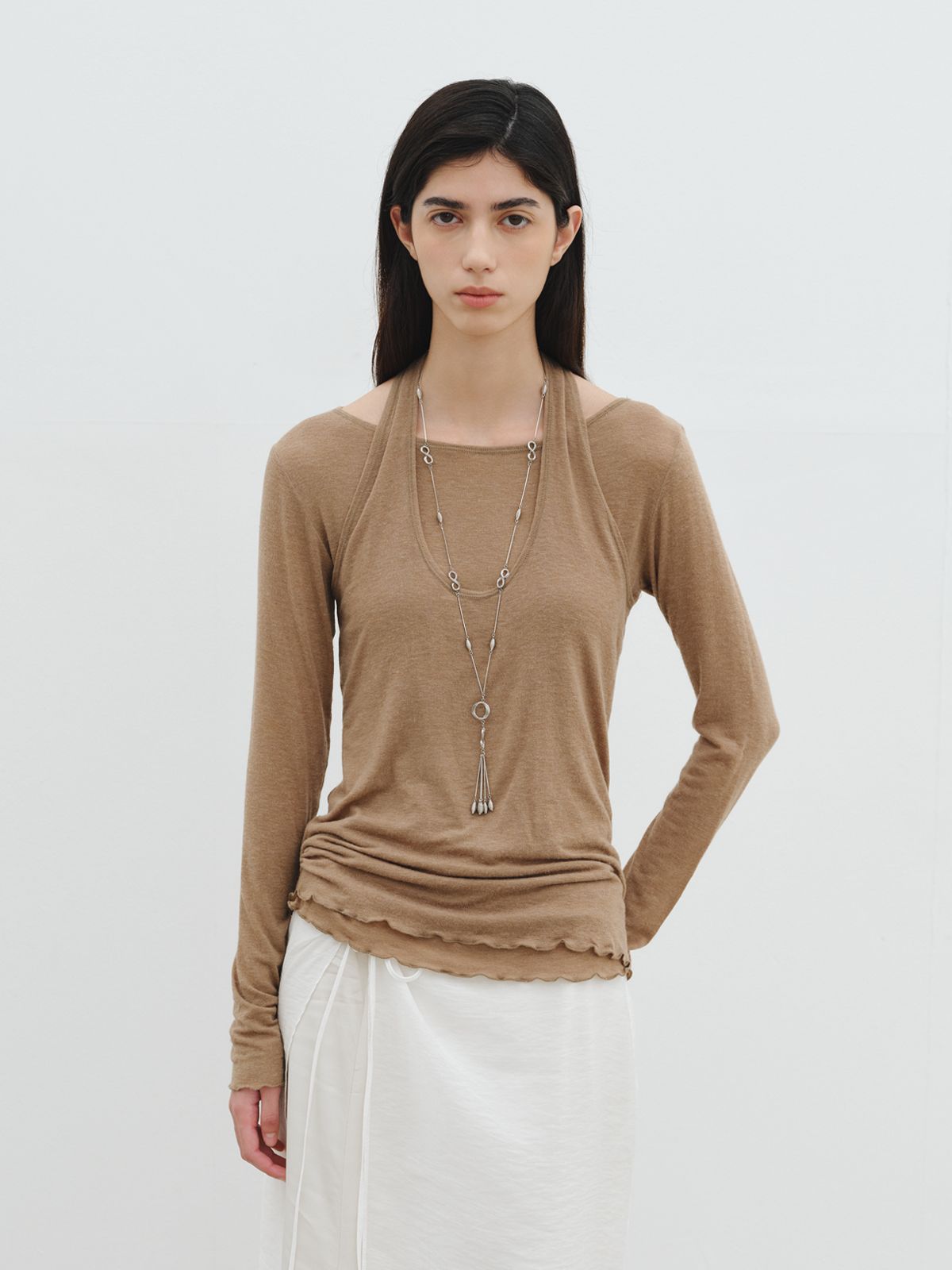 리플레인(REPLAIN) LAYERED HALTER JERSEY TOP_KHAKI BROWN