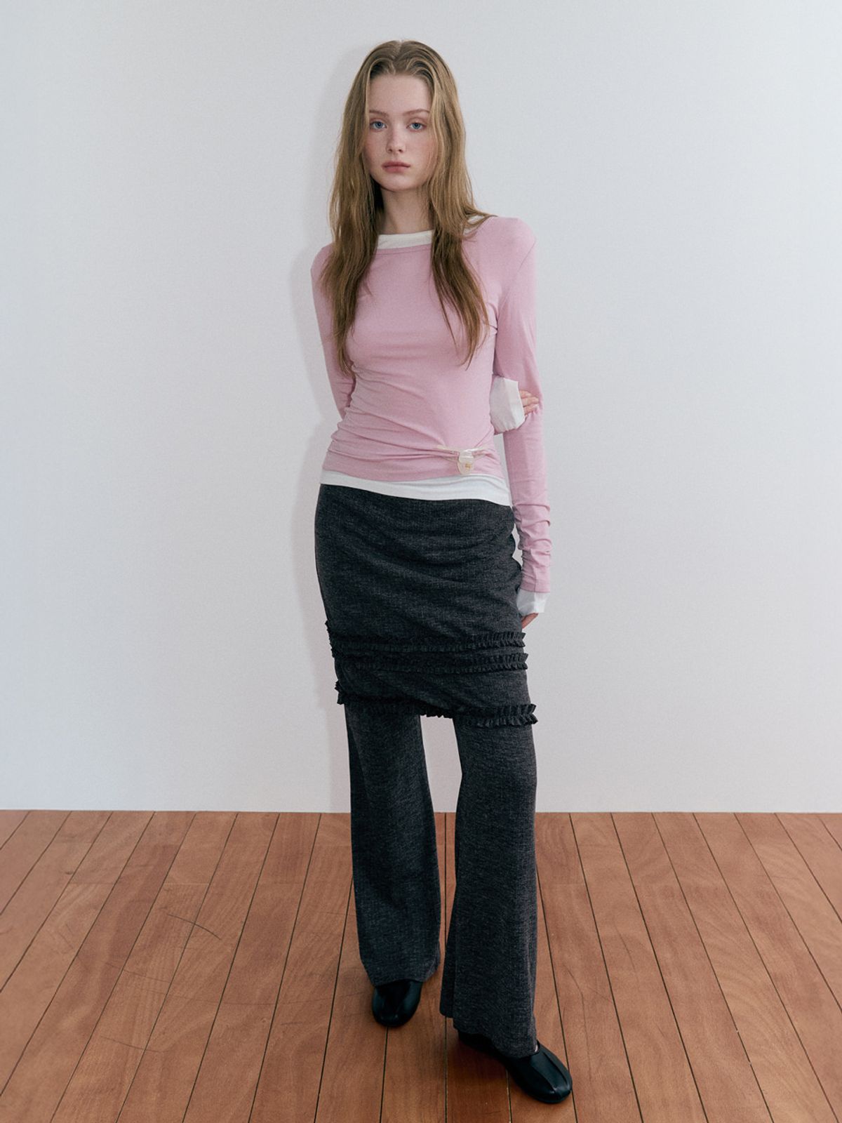 에트몽(ETMON) Basic Layered Long Sleeve T-Shirt, Lavender Pink
