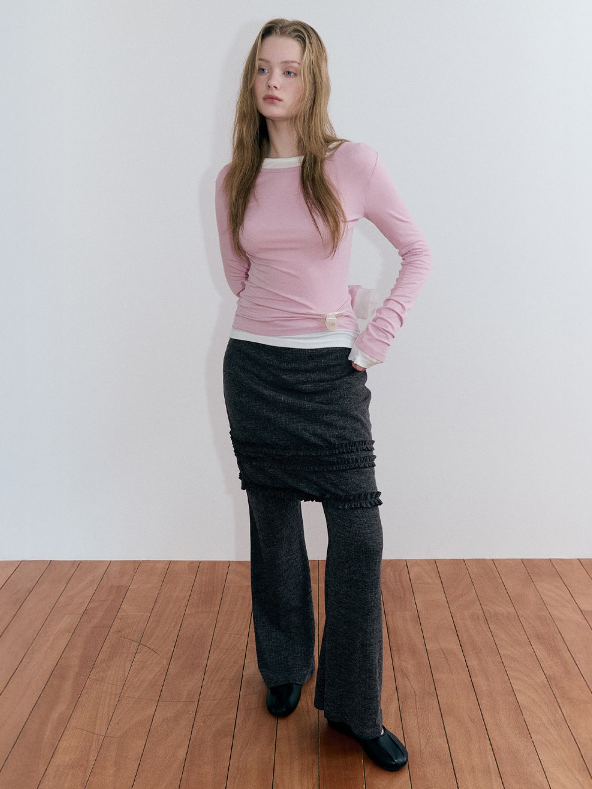 에트몽(ETMON) Basic Layered Long Sleeve T-Shirt, Lavender Pink