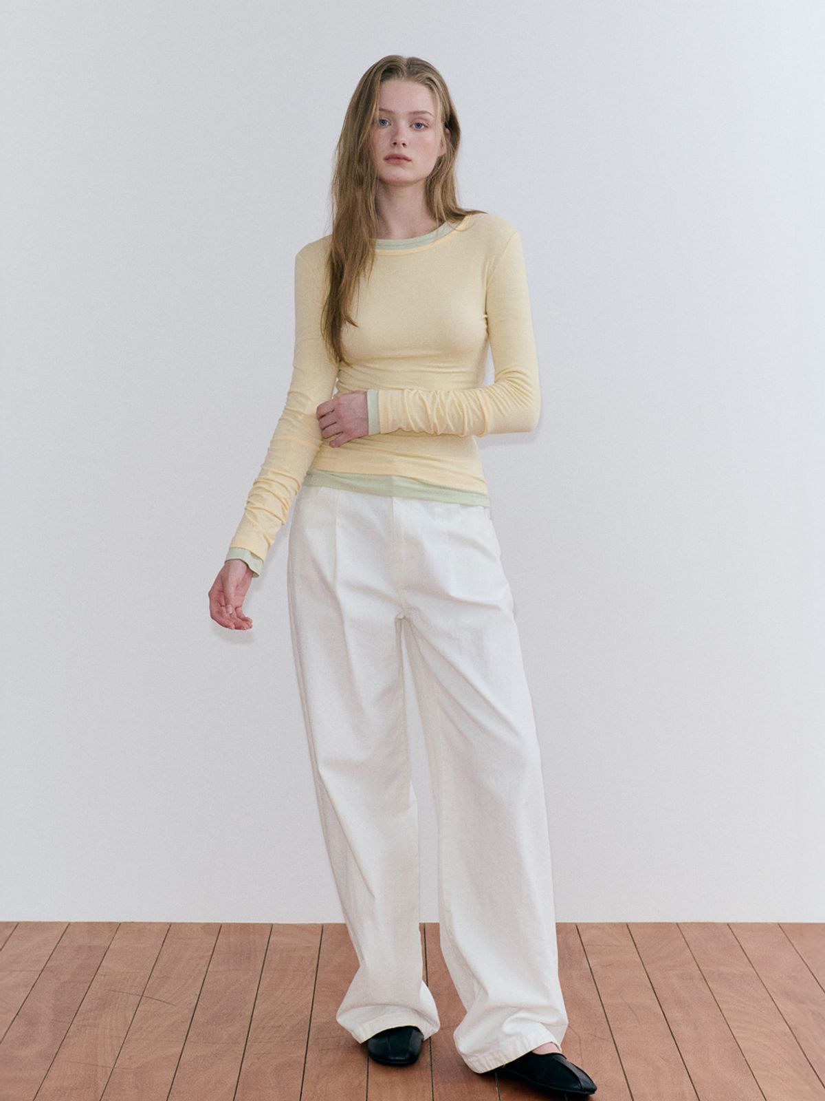 에트몽(ETMON) Basic Layered Long Sleeve T-Shirt, Butter Yellow
