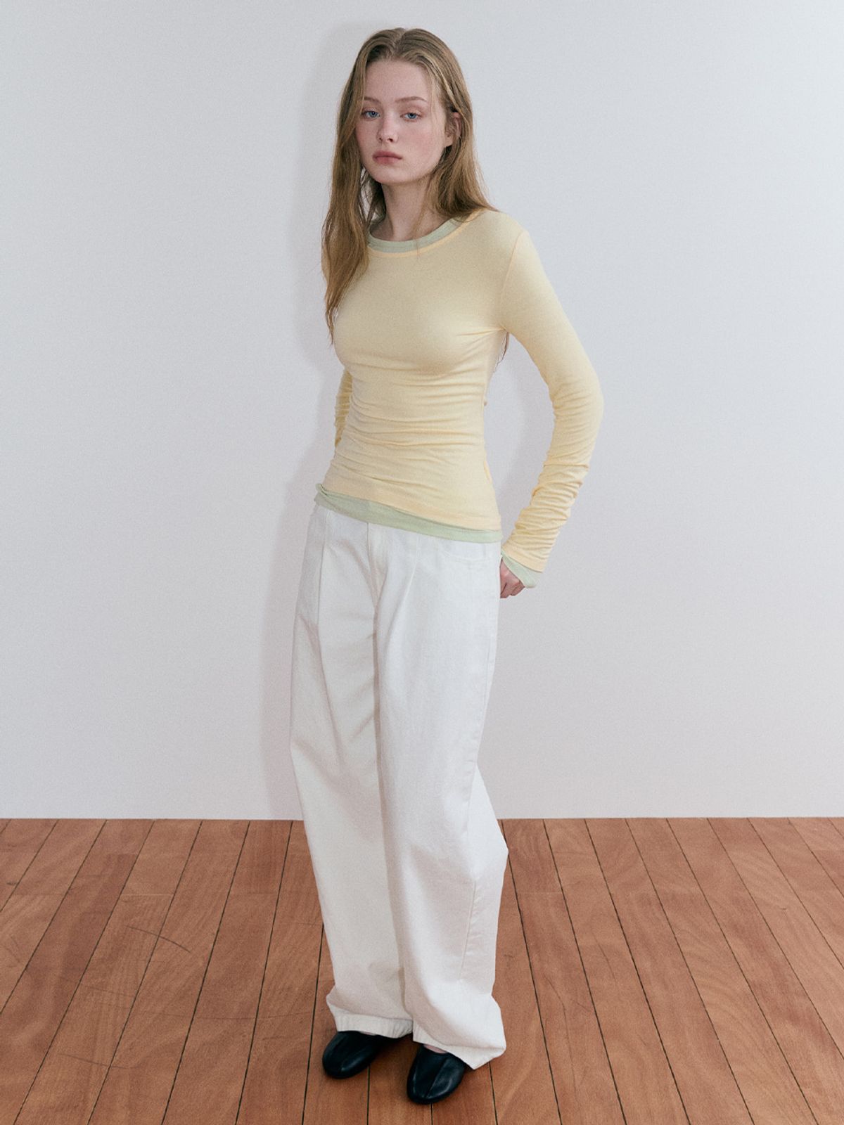 에트몽(ETMON) Basic Layered Long Sleeve T-Shirt, Butter Yellow