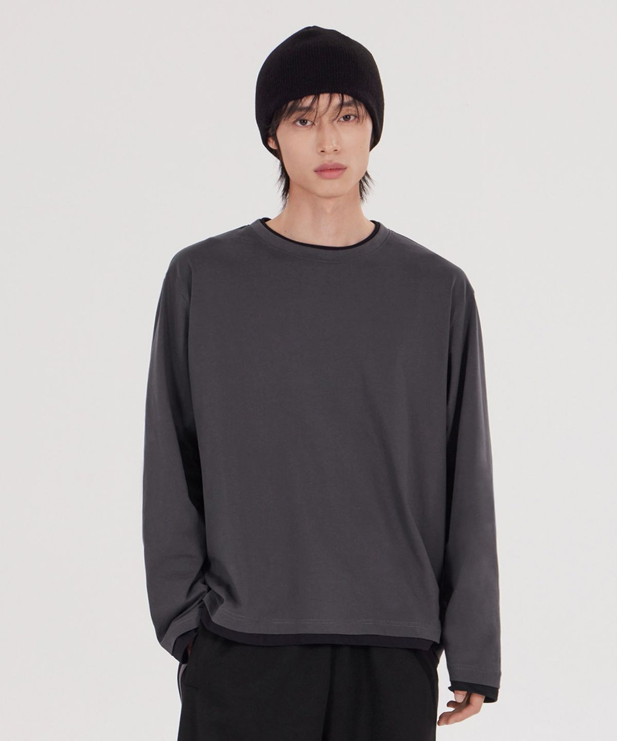 굿라이프웍스(GLW) [unisex] 더블 레이어드 롱슬리브티 차콜