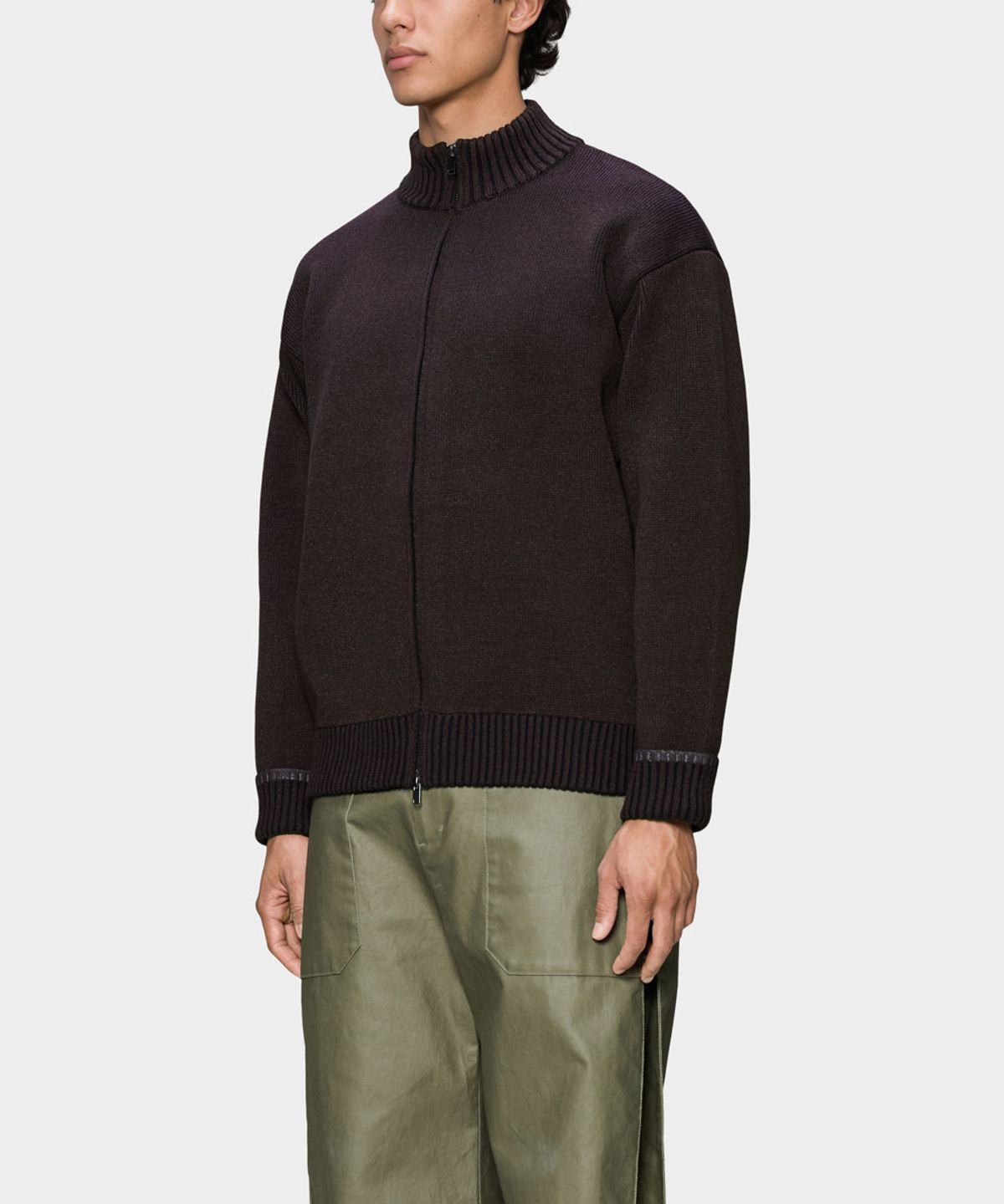 레인스(RAINS) 소와 니트 집 가디건 - 바크 앤 블랙
