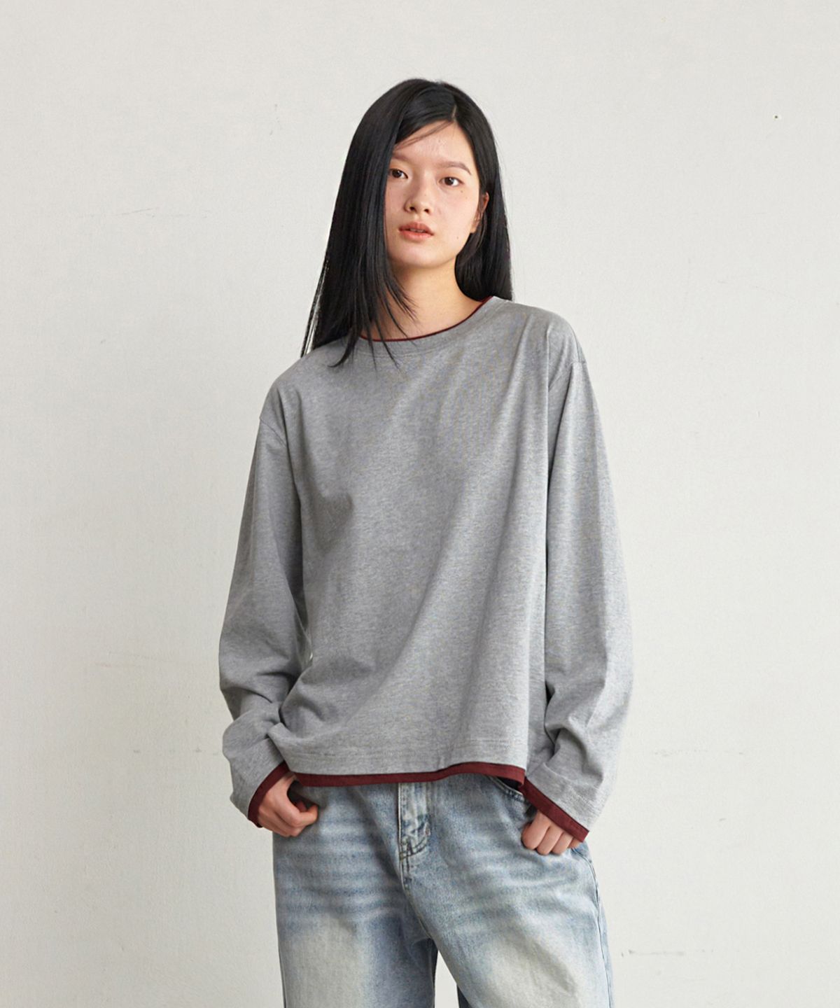 굿라이프웍스(GLW) [unisex] 더블 레이어드 롱슬리브티 그레이
