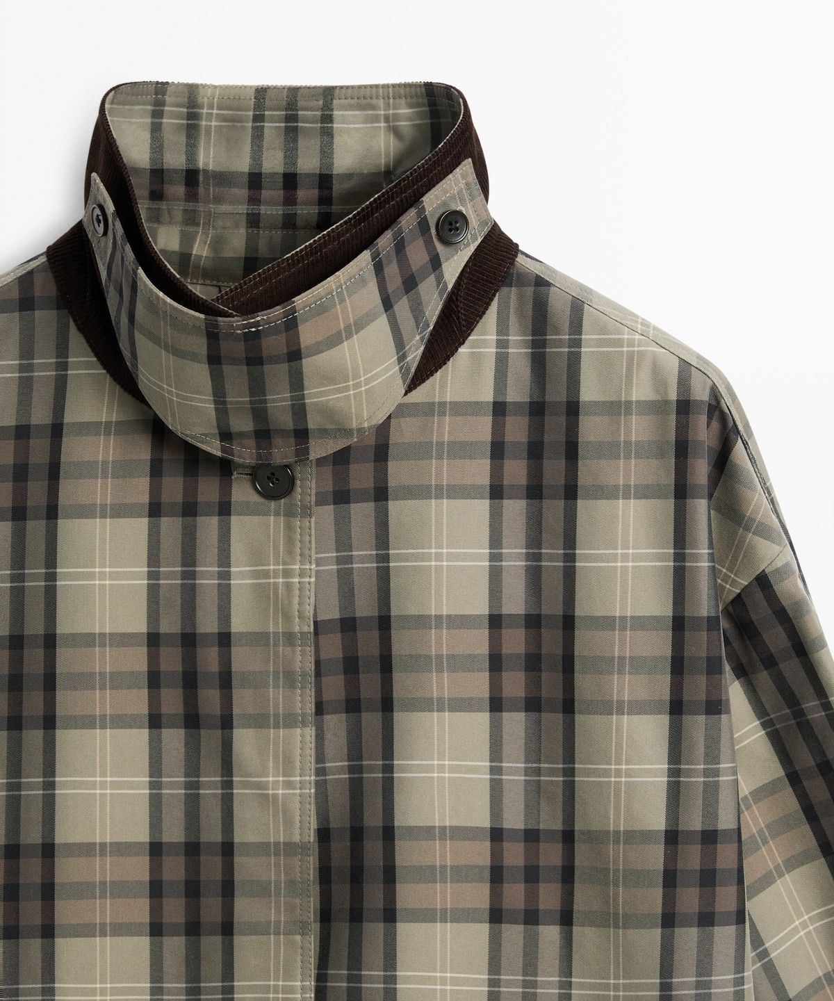 마시모두띠(MASSIMO DUTTI) 체크 코튼 블렌드 롱 파카 트렌치코트