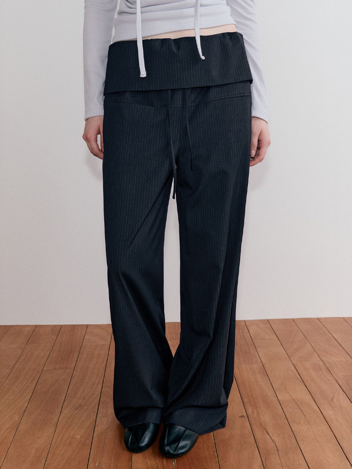 에트몽(ETMON) Stripe Fold Strap Pants, Dark Navy