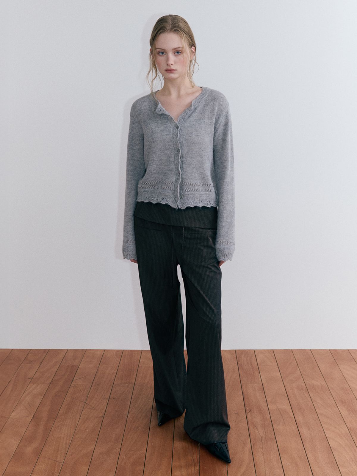 에트몽(ETMON) Stripe Fold Strap Pants, Charcoal