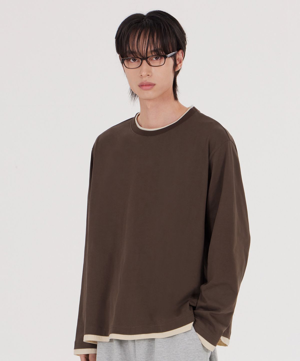 굿라이프웍스(GLW) [unisex] 더블 레이어드 롱슬리브티 브라운