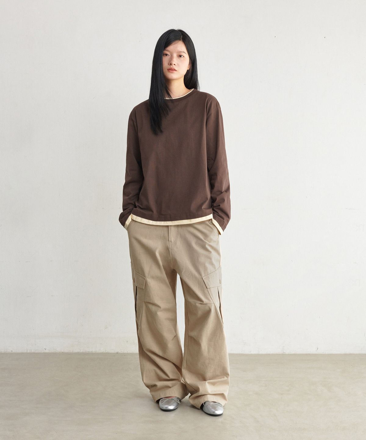 굿라이프웍스(GLW) [unisex] 더블 레이어드 롱슬리브티 브라운