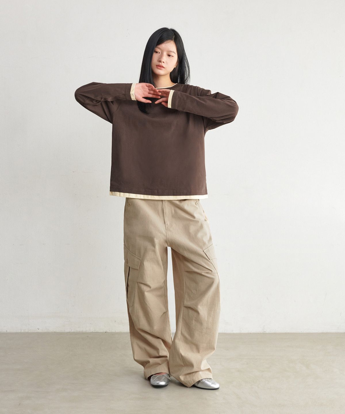 굿라이프웍스(GLW) [unisex] 더블 레이어드 롱슬리브티 브라운