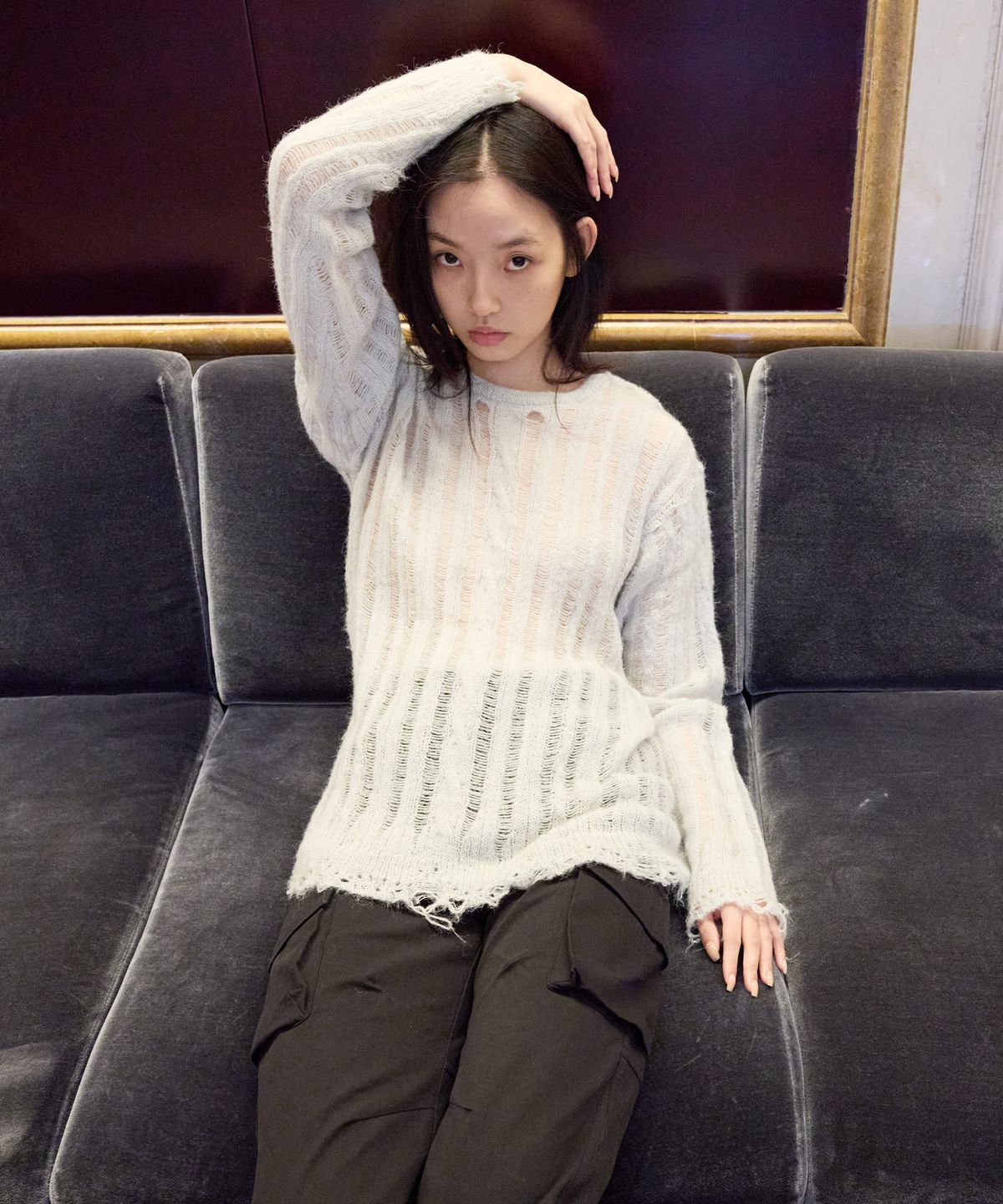 이프소마그넷(IFSO MAGNET) Damage See-through Knit - GREY