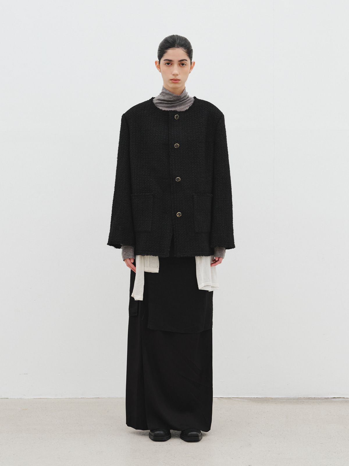 리플레인(REPLAIN) OVERSIZED TWEED JACKET_BLACK