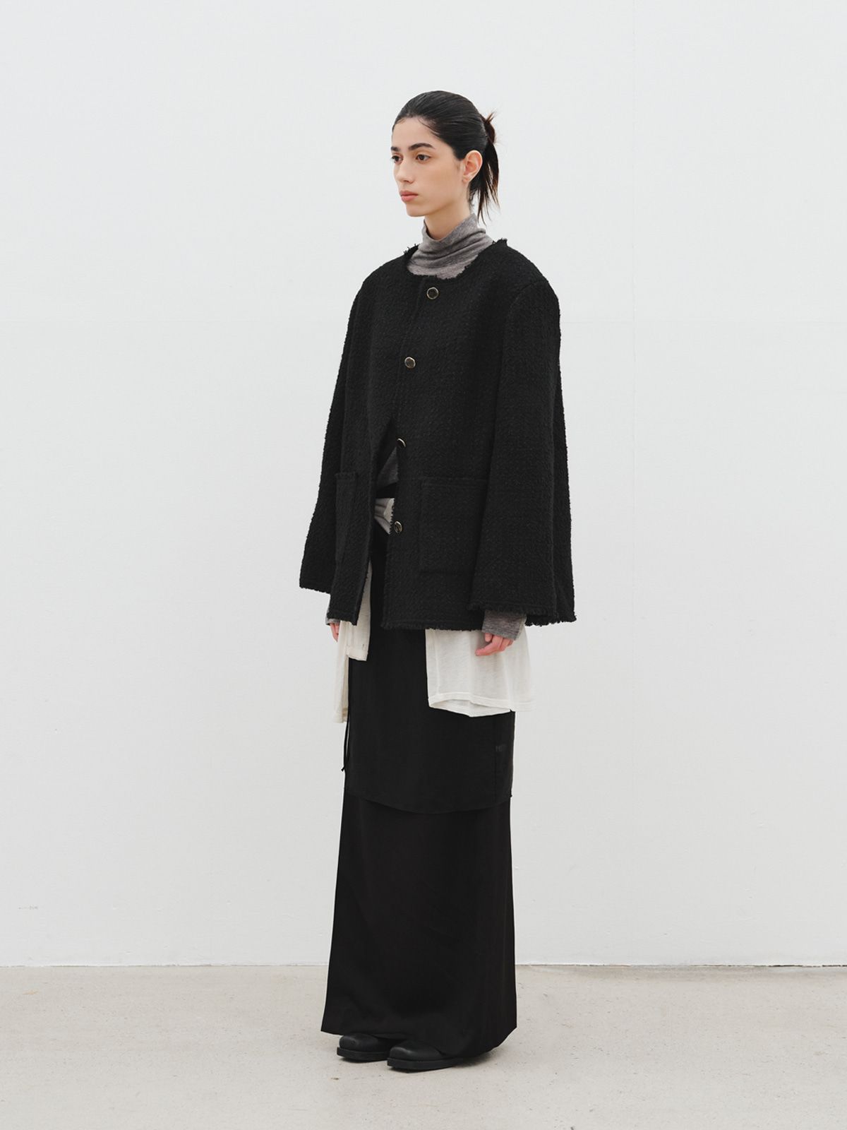 리플레인(REPLAIN) OVERSIZED TWEED JACKET_BLACK