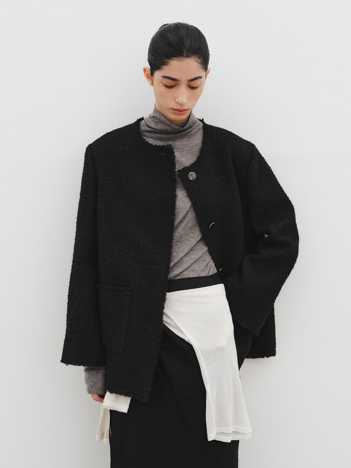 리플레인(REPLAIN) OVERSIZED TWEED JACKET_BLACK