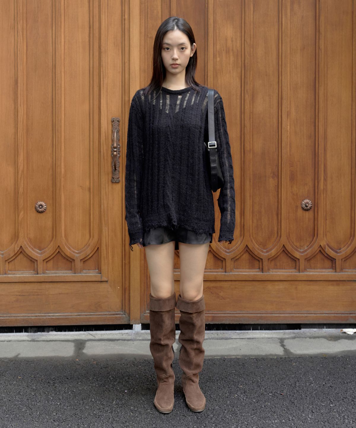 이프소마그넷(IFSO MAGNET) Damage See-through Knit - BLACK