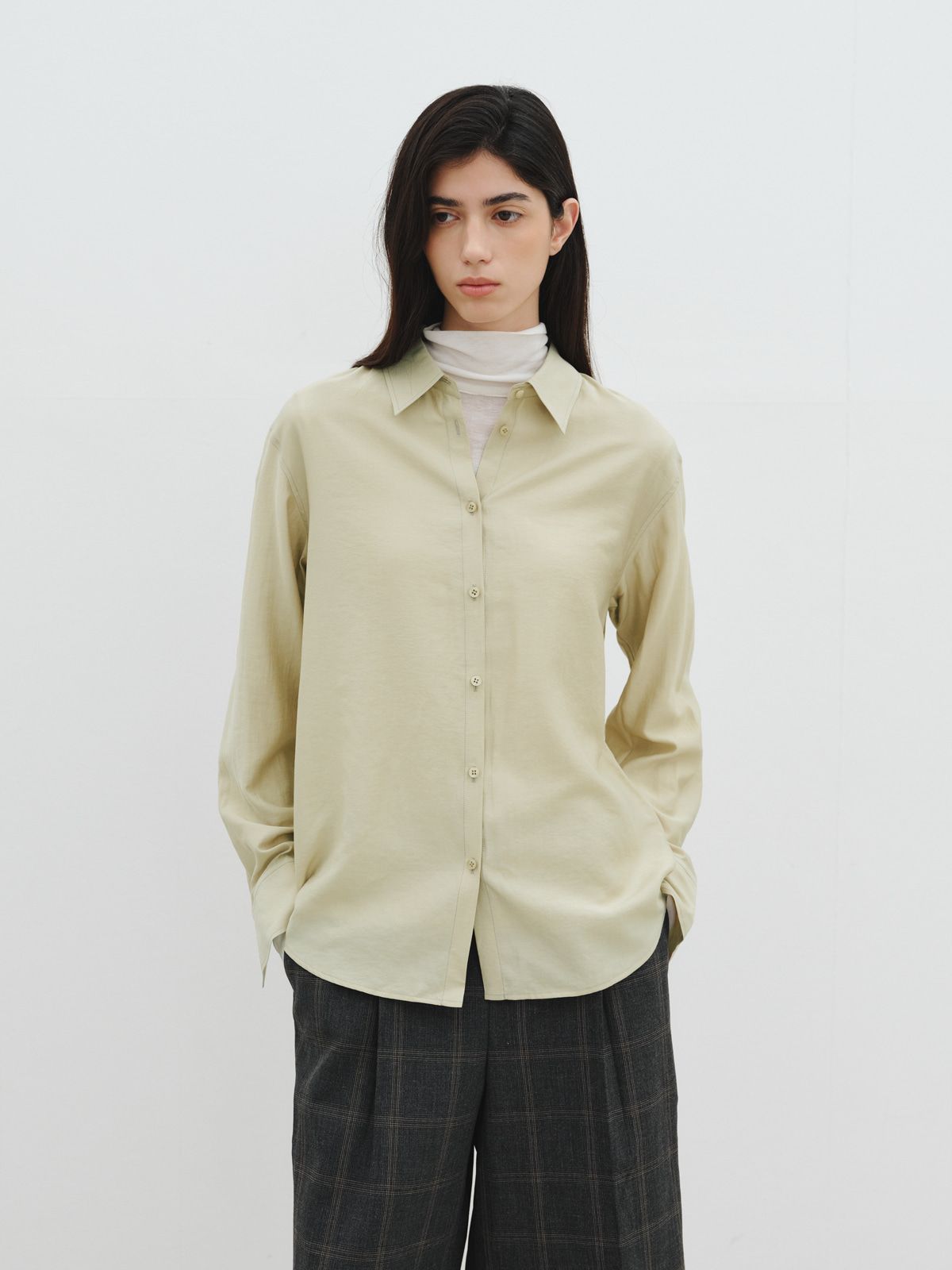 리플레인(REPLAIN) SHEER ESSENTIAL SHIRT_OLIVE