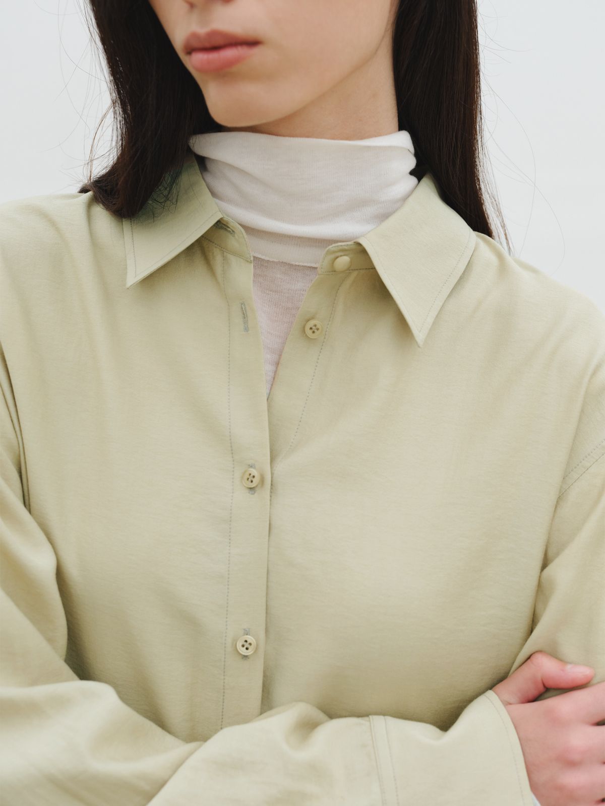 리플레인(REPLAIN) SHEER ESSENTIAL SHIRT_OLIVE