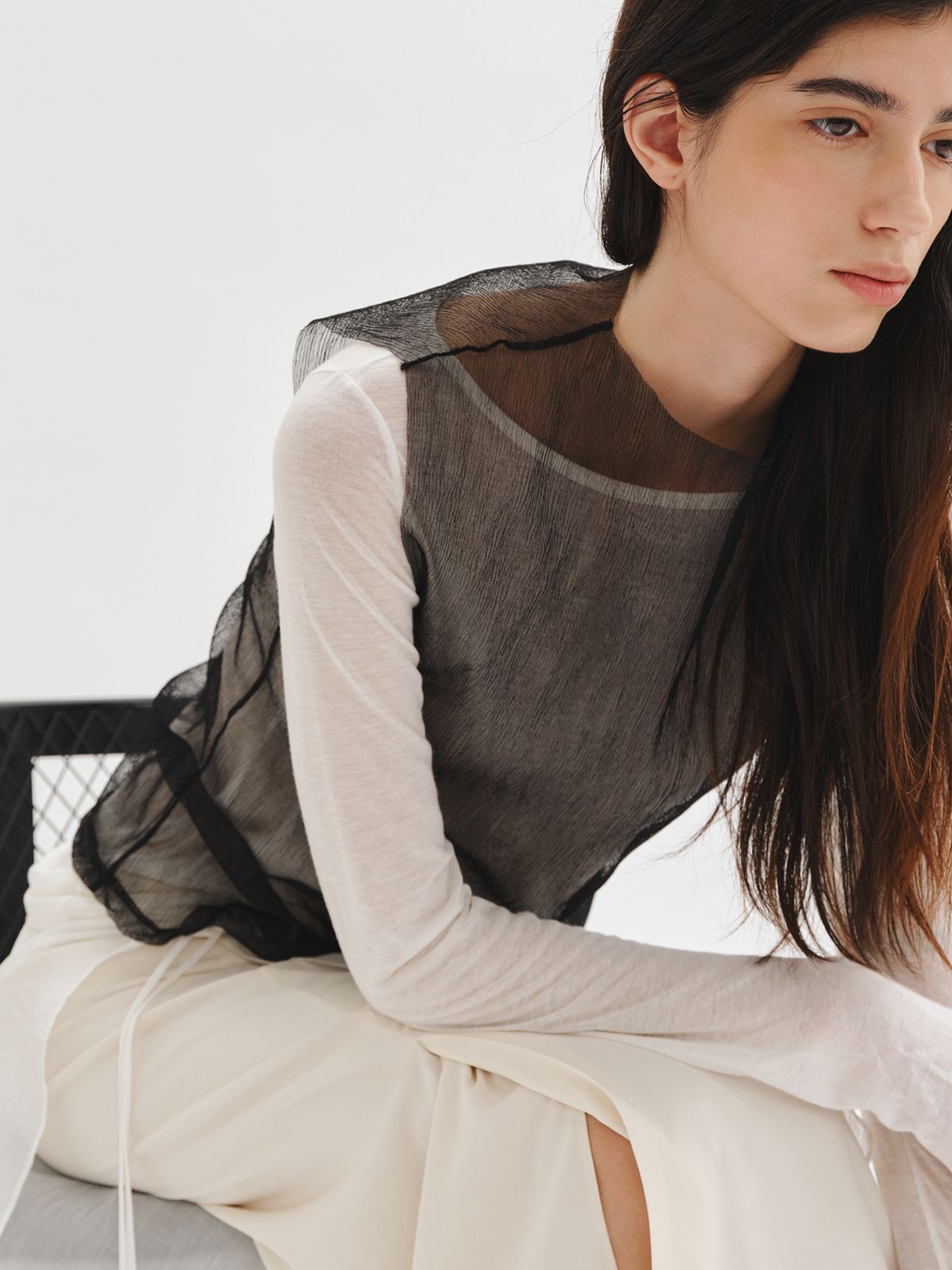 리플레인(REPLAIN) MESH LAYERED TOP SET_BLACK