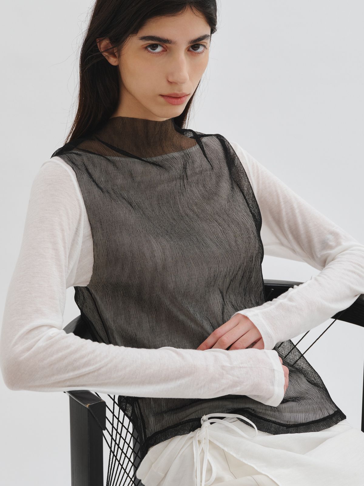 리플레인(REPLAIN) MESH LAYERED TOP SET_BLACK