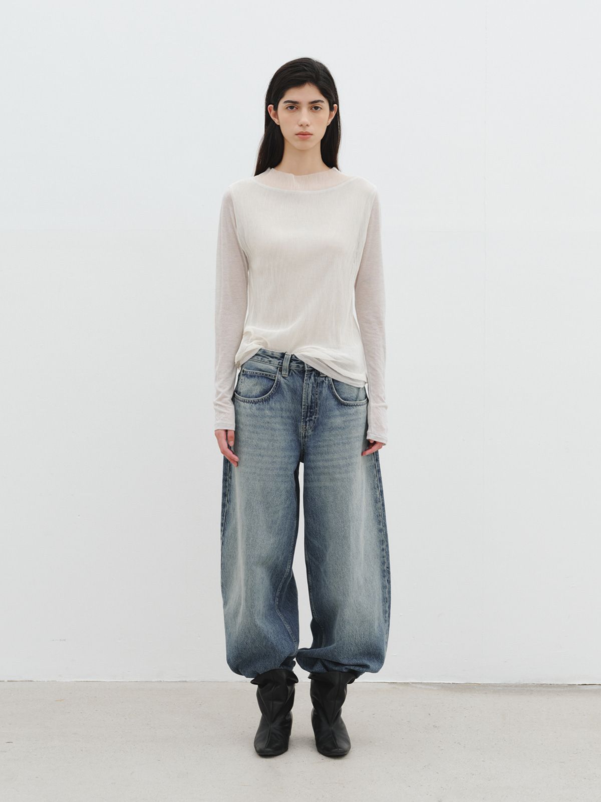 리플레인(REPLAIN) MESH LAYERED TOP SET_IVORY