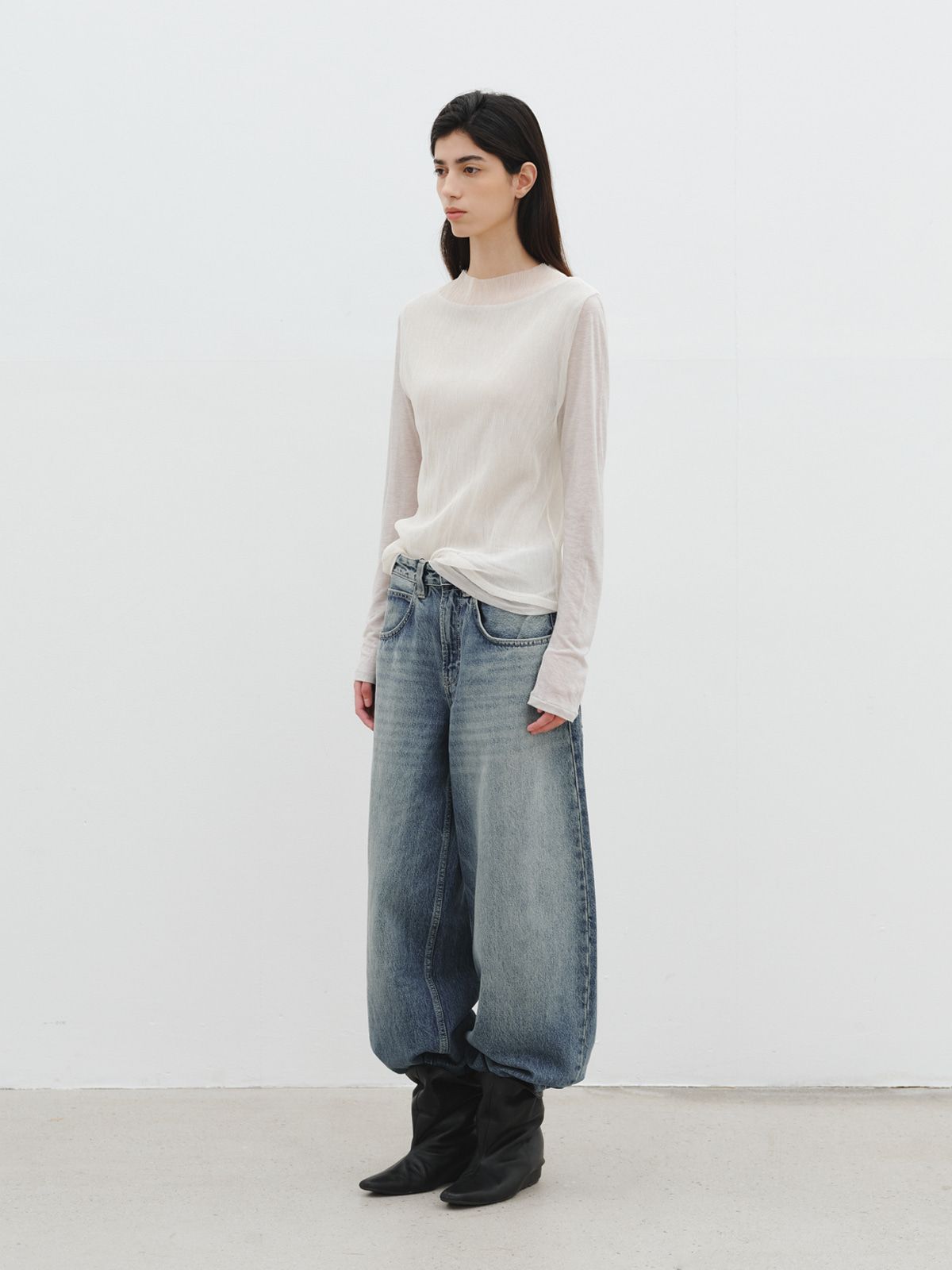 리플레인(REPLAIN) MESH LAYERED TOP SET_IVORY