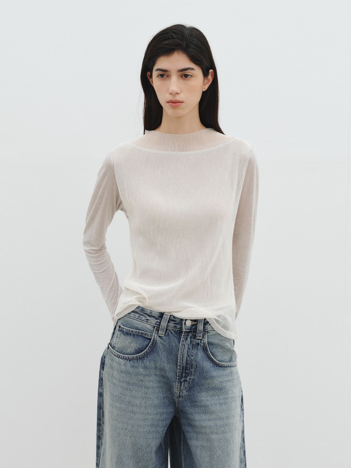 리플레인(REPLAIN) MESH LAYERED TOP SET_IVORY