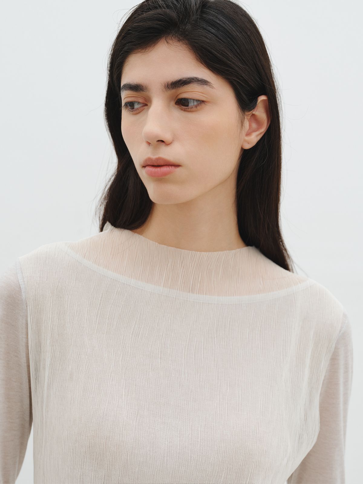 리플레인(REPLAIN) MESH LAYERED TOP SET_IVORY