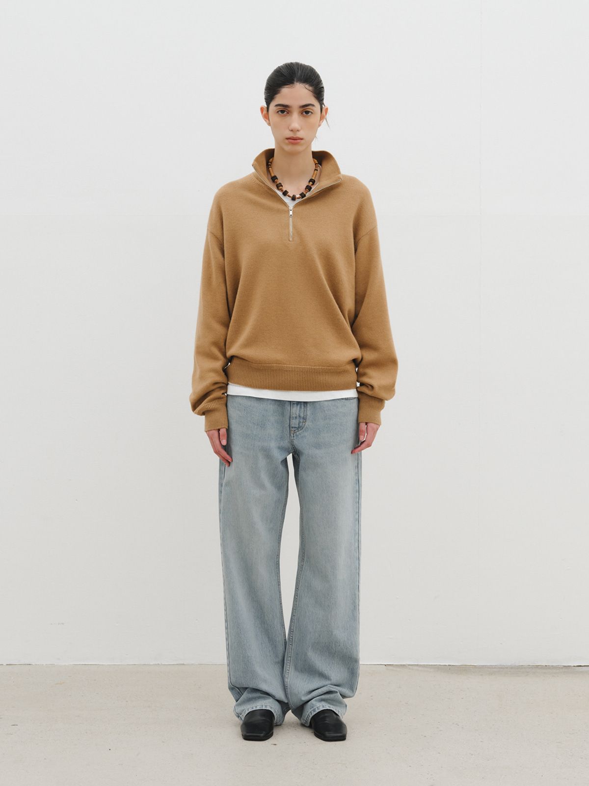 리플레인(REPLAIN) WOOL HALF ZIP-UP KNIT_CAMEL