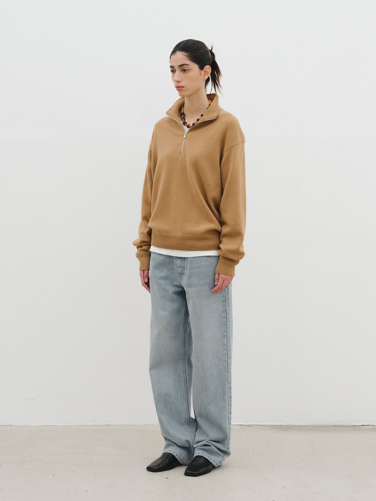 리플레인(REPLAIN) WOOL HALF ZIP-UP KNIT_CAMEL