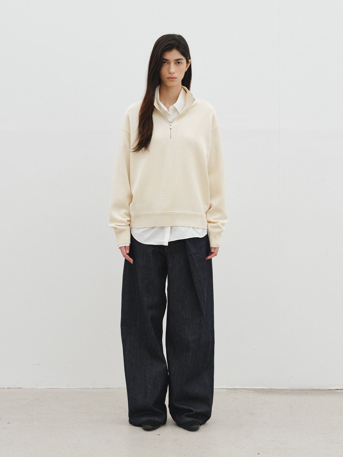 리플레인(REPLAIN) WOOL HALF ZIP-UP KNIT_OFF WHITE
