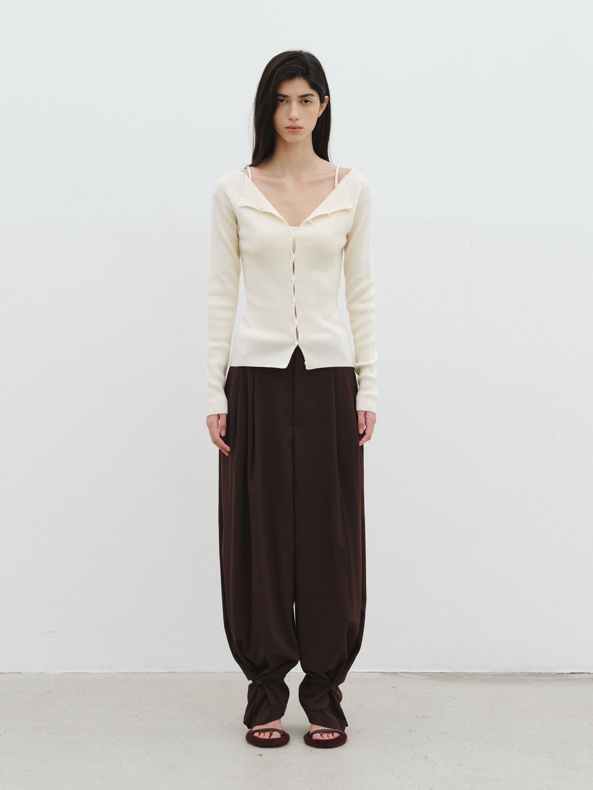 리플레인(REPLAIN) BOAT NECK BUTTON CARDIGAN_OFF WHITE