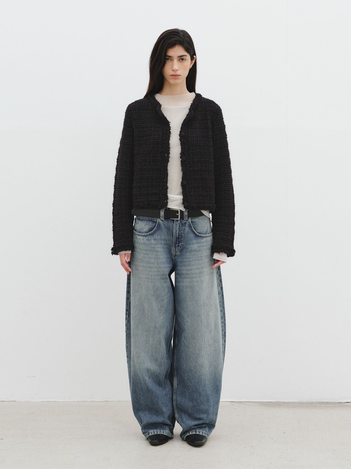 리플레인(REPLAIN) TWEED KNIT CARDIGAN_BLACK