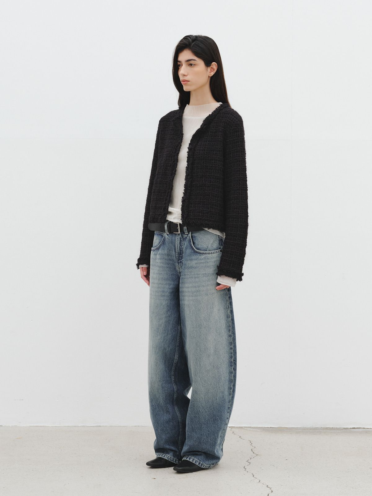 리플레인(REPLAIN) TWEED KNIT CARDIGAN_BLACK