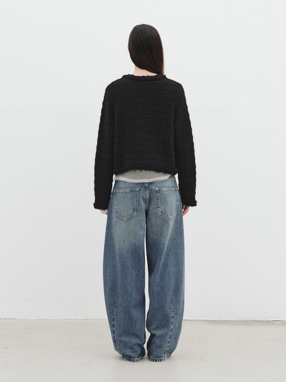 리플레인(REPLAIN) TWEED KNIT CARDIGAN_BLACK