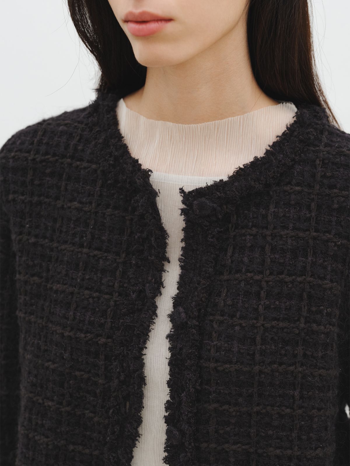 리플레인(REPLAIN) TWEED KNIT CARDIGAN_BLACK