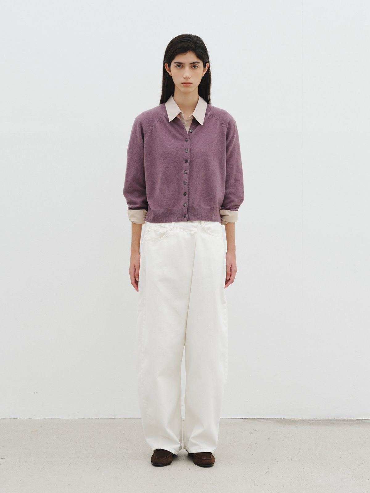 리플레인(REPLAIN) CASHMERE BLEND ROUND CARDIGAN_PURPLE