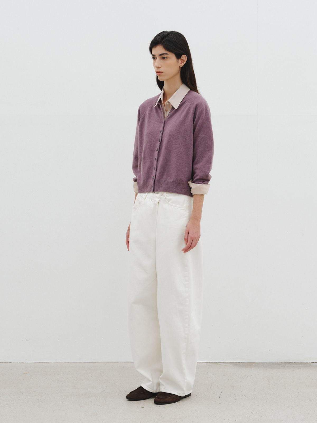 리플레인(REPLAIN) CASHMERE BLEND ROUND CARDIGAN_PURPLE