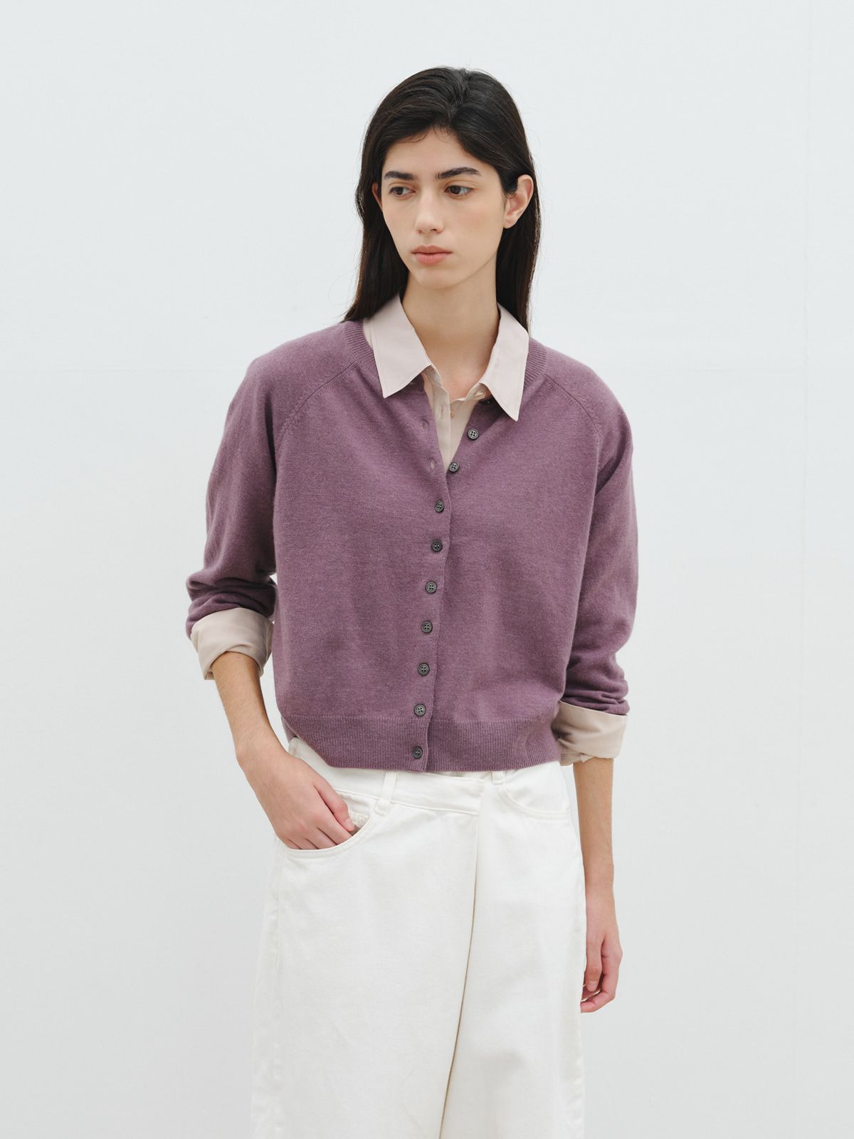 리플레인(REPLAIN) CASHMERE BLEND ROUND CARDIGAN_PURPLE