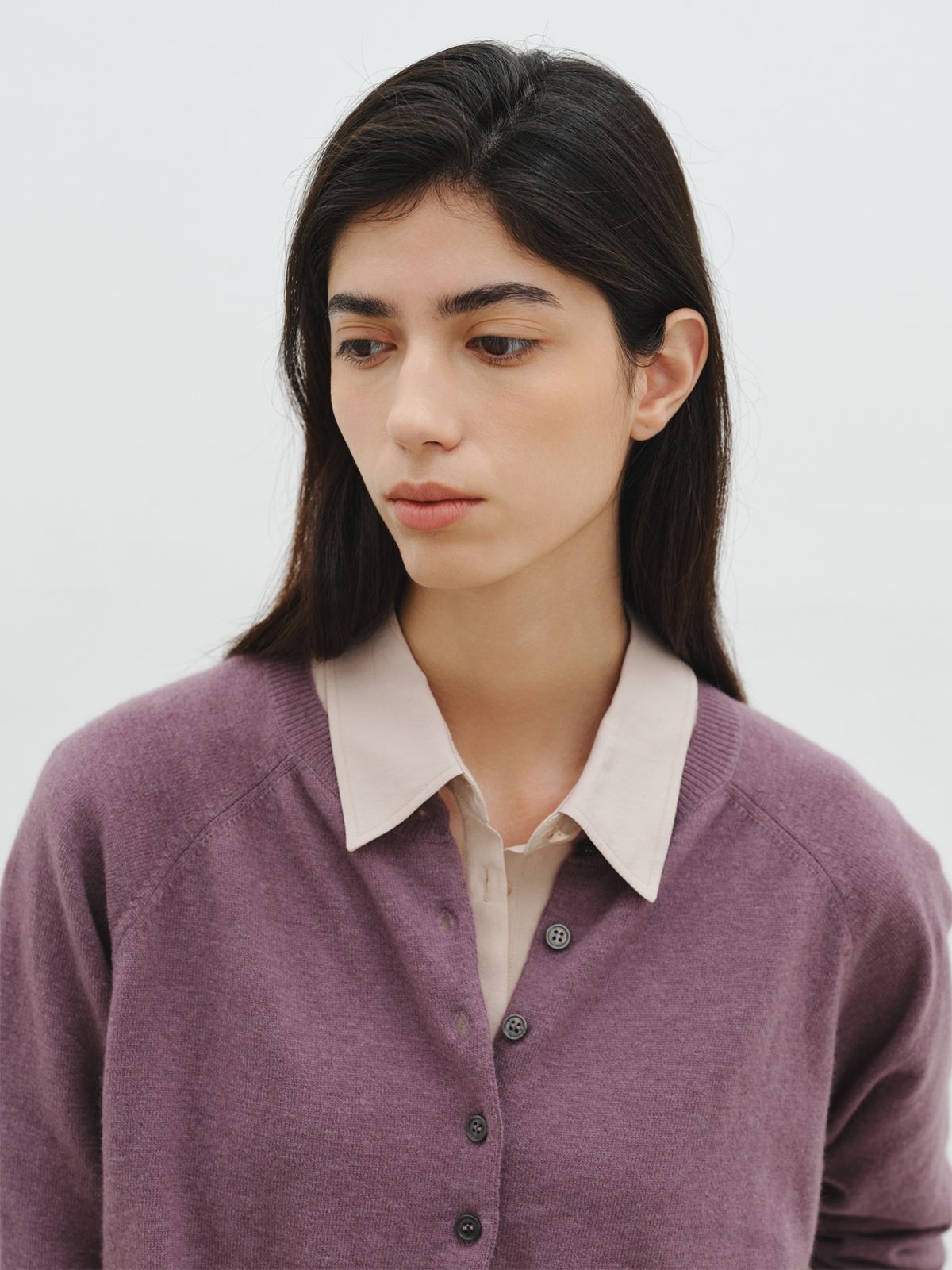 리플레인(REPLAIN) CASHMERE BLEND ROUND CARDIGAN_PURPLE